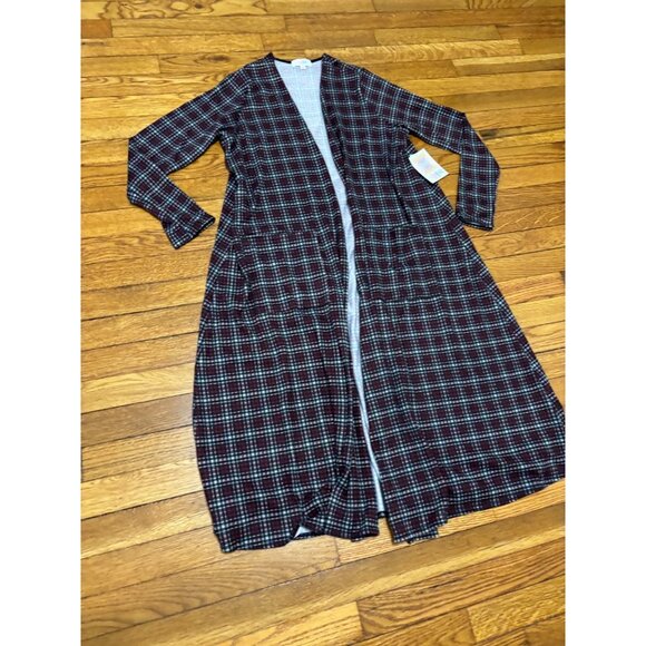 Lularoe Women Sarah Cardigan Cover Up Duster Size Medium Red Black Plaid NWT - Picture 3 of 8